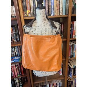 Lynn Tallerico Women’s Genuine Leather Orange Hobo Satchel Top Handle Bag
